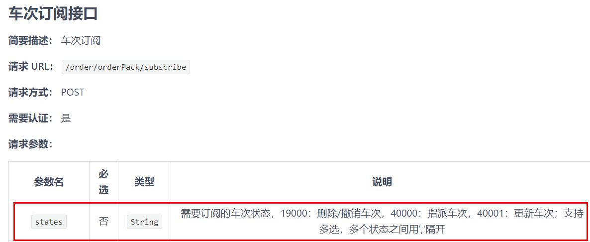 车次订阅接口状态